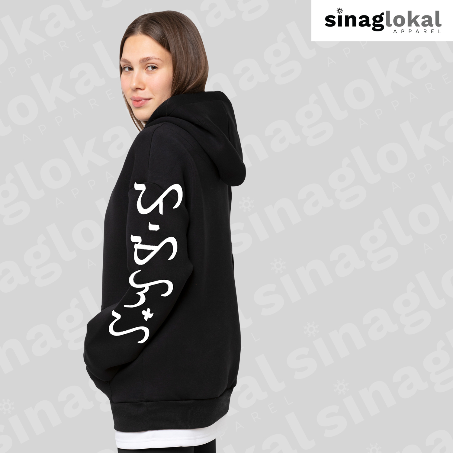 Black Hoodie with Baybayin on Sleeve – Family