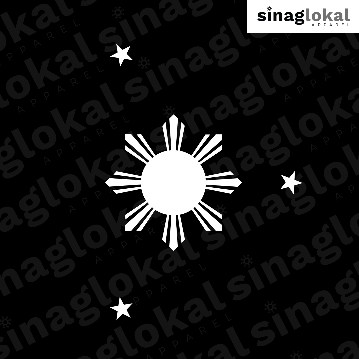 Black T-Shirt with Small 8-Ray Sun and Stars