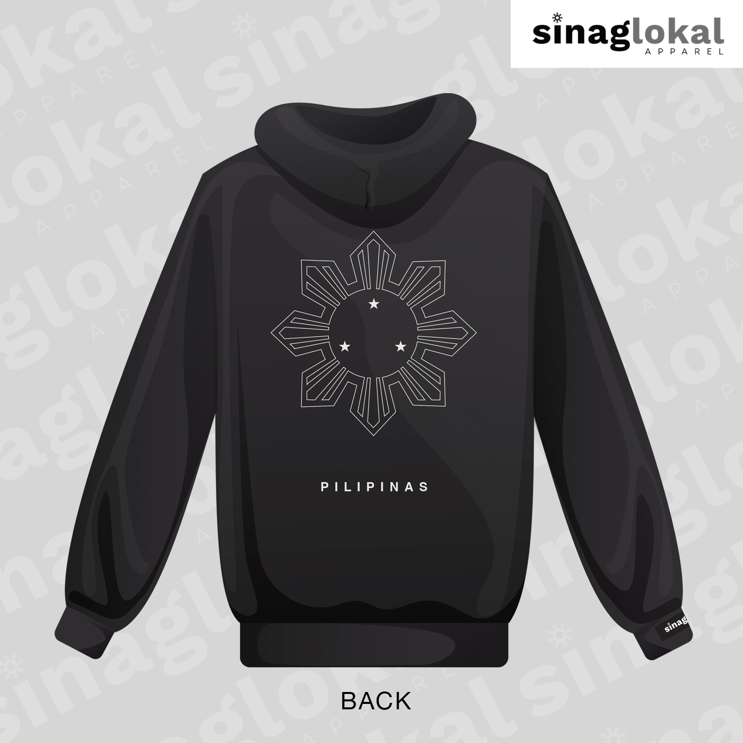 Black Hoodie with 8-Ray Sun and Pilipinas on back