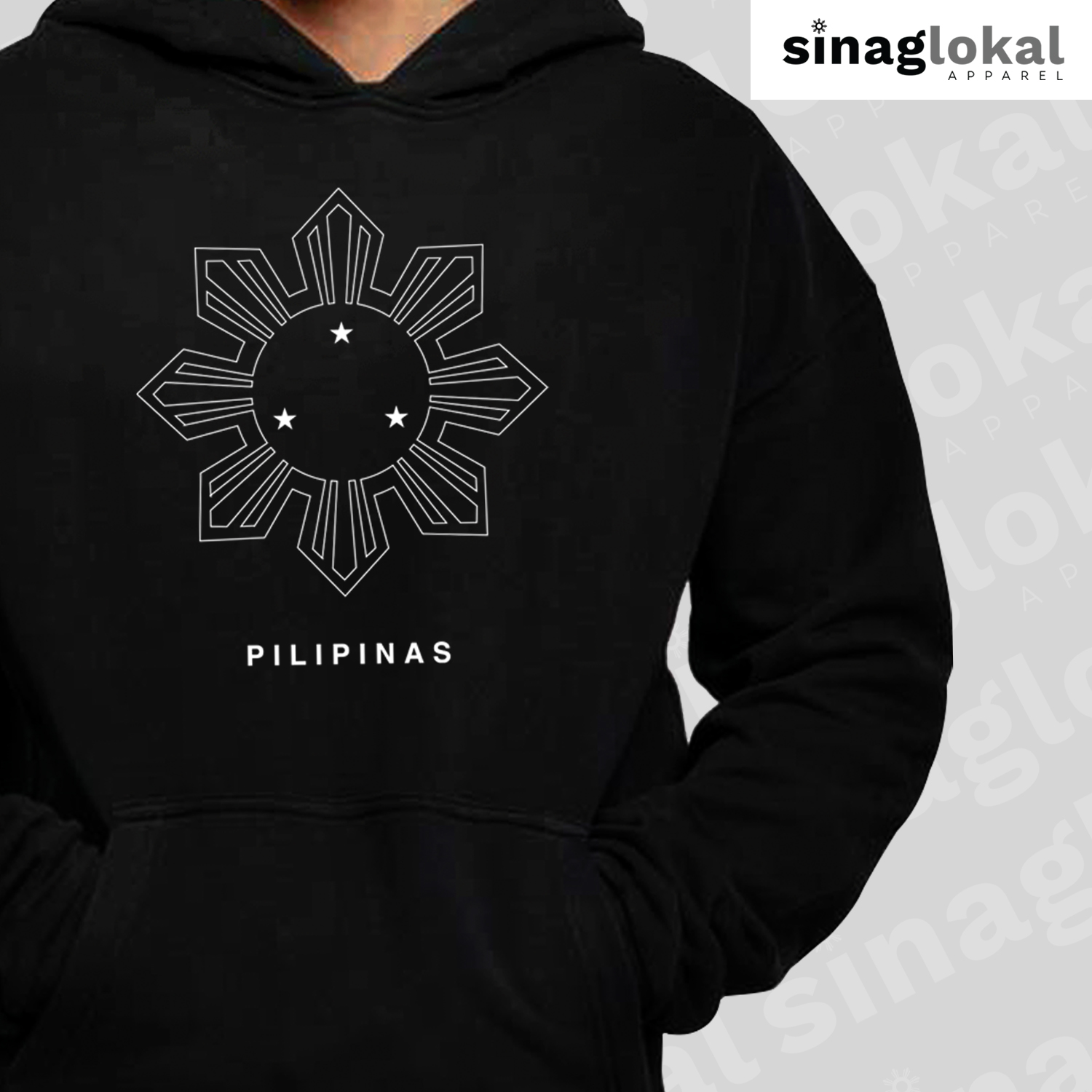 Black Hoodie with 8-Ray Sun and Pilipinas