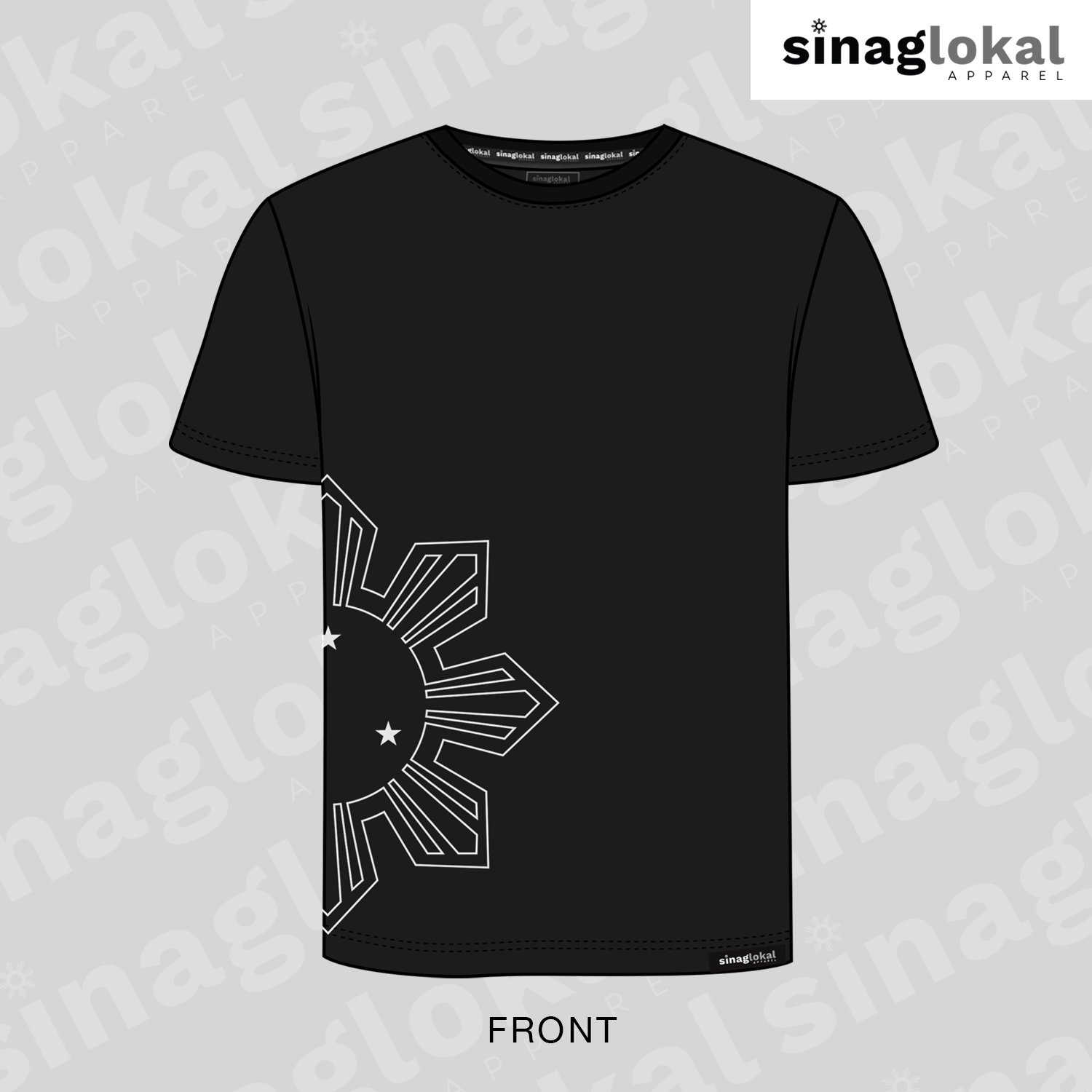 Black T-Shirt with Large 8-Ray Sun on Side